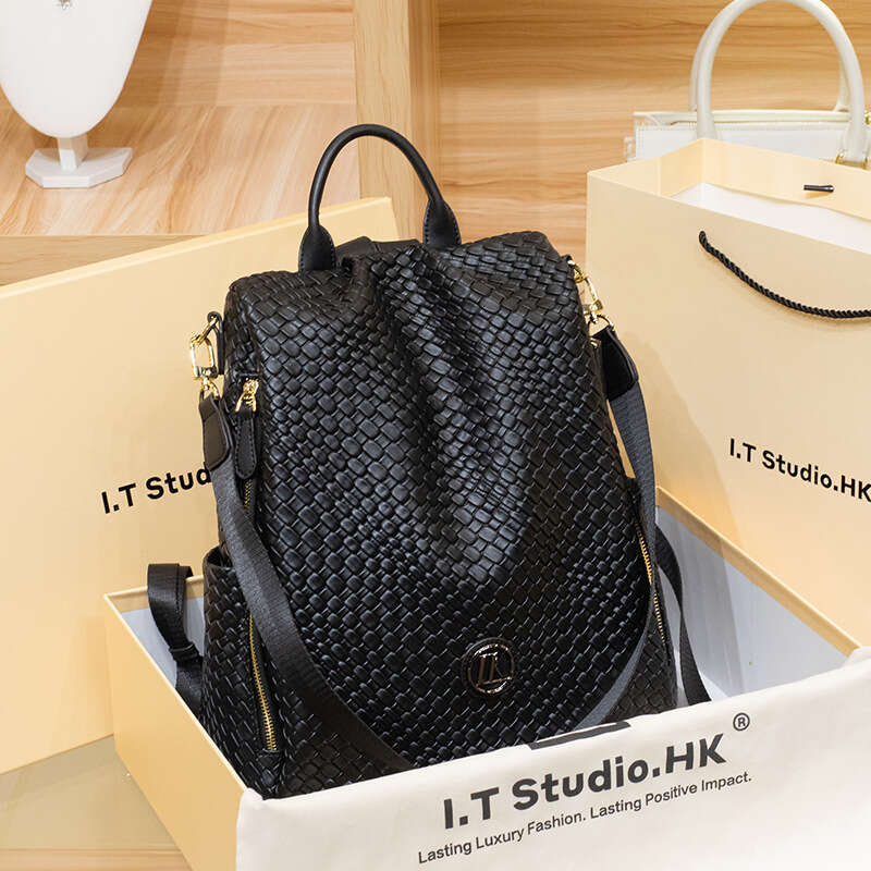 Lanjia Leather Woven For Women New Fashionable Summer Design Niche Travel Backpack Large Capacity Backpack A C