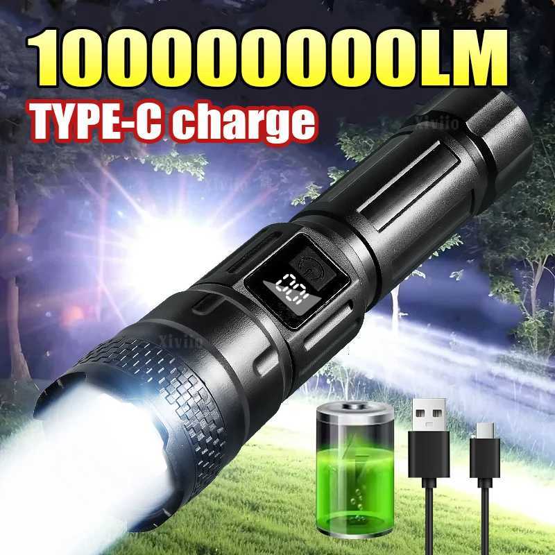 TYPE-C Rechargeable LED Flashlight Most Powerful Flashlight Waterproof Portable Handheld Torch Camping Hiking Emergency Lamp M251117