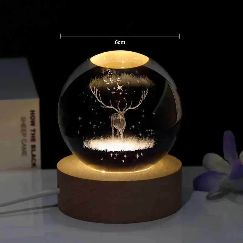 3D USB Charging Crystal Ball with Wooden Base Elk Christmas Tree Creative Desktop Decoration Light Laser Carving Christma Gift J251117