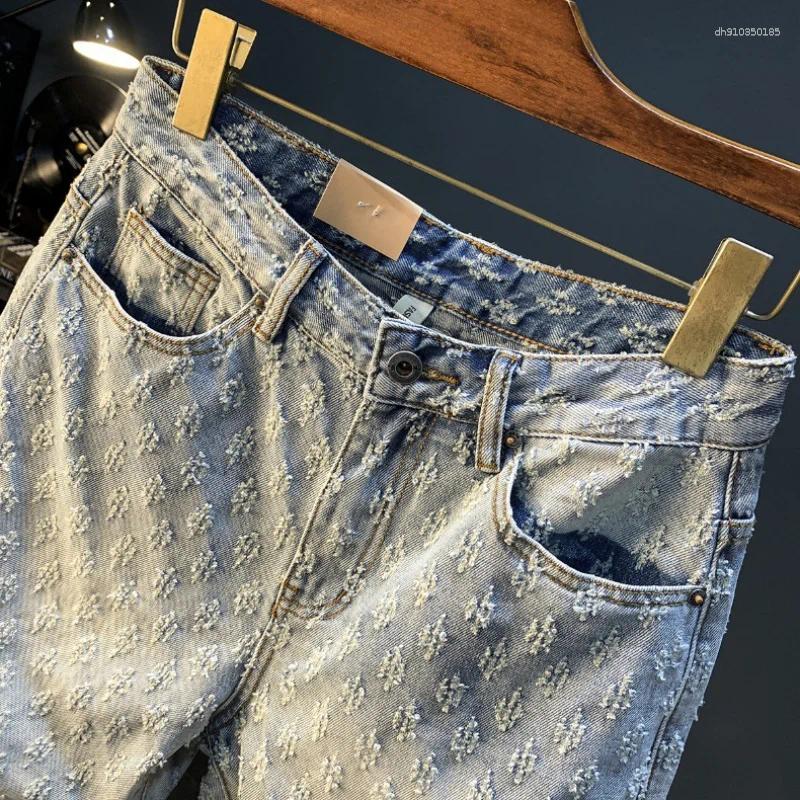 Men's Jeans Scratch Denim Shorts Summer Thin Straight Fashion Korean Style TrendsinsStreet Washed-out Vintage Casual Cropped Pants
