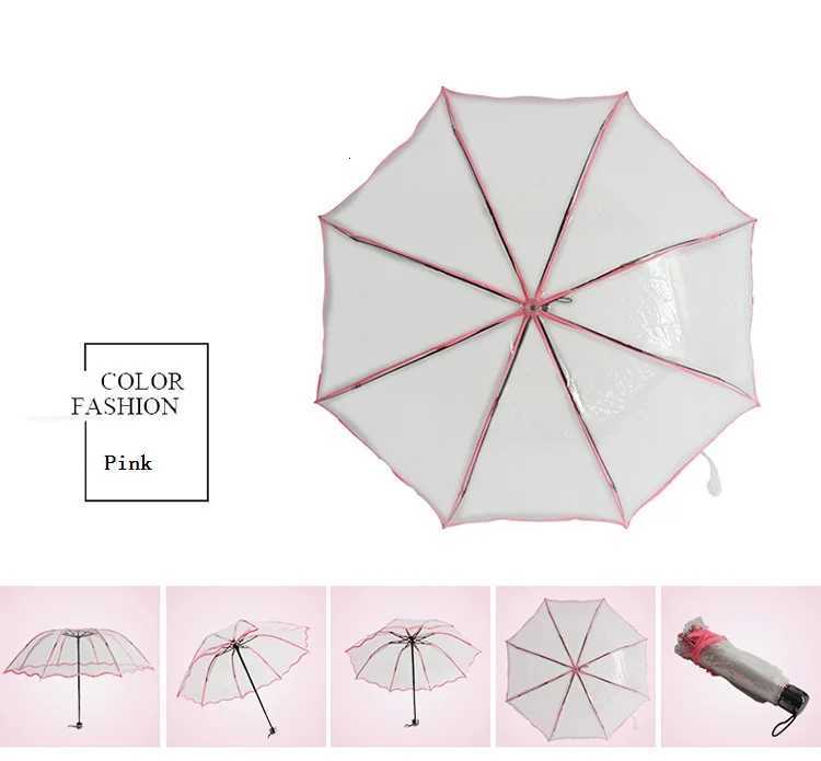 Transparent Folding Non-automatic Umbrella Men Ripple Edge Windproof Rain Umbrella Women Plastic Clear Ladies Outdoor Parasol C251117