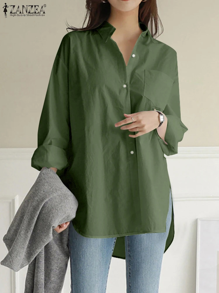 Fashionable womens shirt ZANZEA pure cotton Blouses Spring Lapel Neck long sleeved top casual OL work Blusas Irregular Tunic Mujer 250417