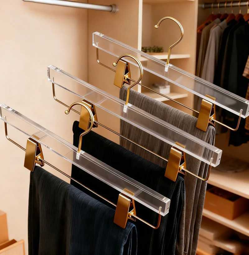 5/10PC Acrylic Clothes Hanger Pants OrganizerTransparent Trouser Hanger for Skirt Clips Wardrobe Space-saving High Quality C251117