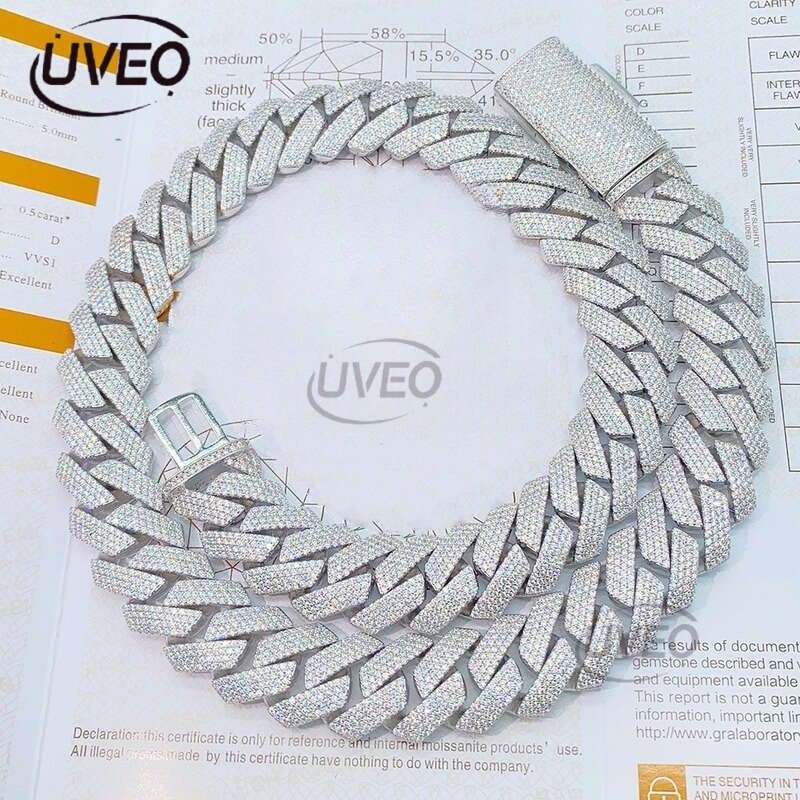 Sterling Silver Iced Out 925 Gold VVS Jewelry Moissanite Cuban Ring Hiphop Pass Dias Tester Pendant Cuban Link Chains High Quality Women Gift Moissani