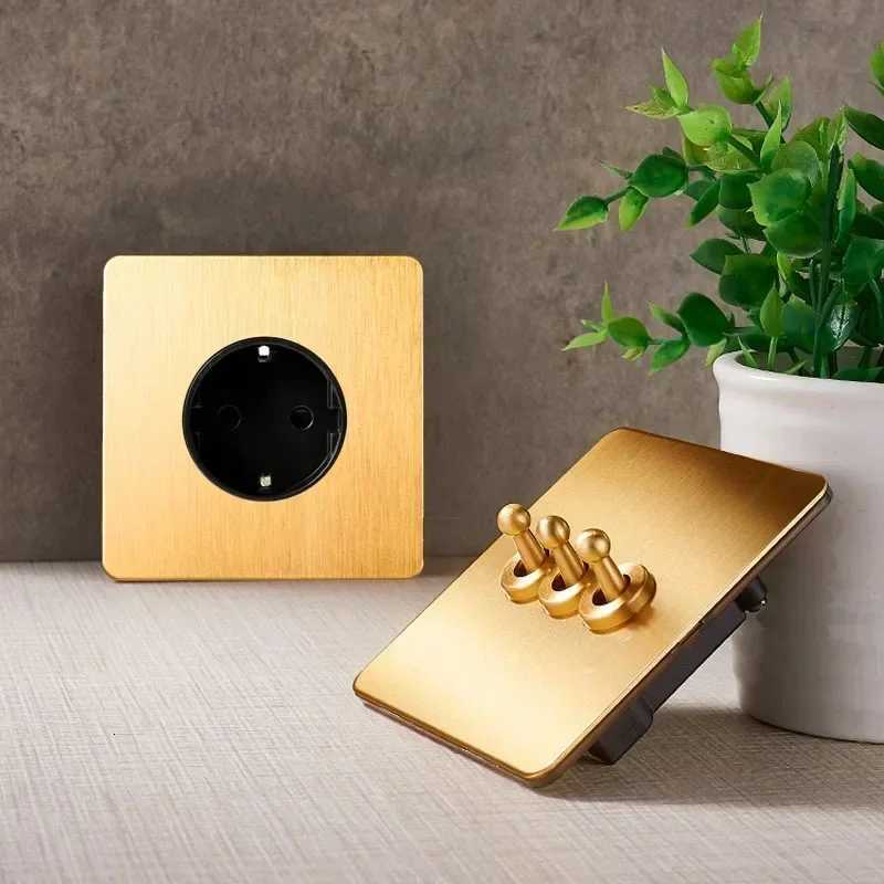 Retro Brass Lever Wall Light Toggle Switch Gold Stainless Steel Brushed Panel Anti Electric Shock Homestay Hotel Home DecorationW251117