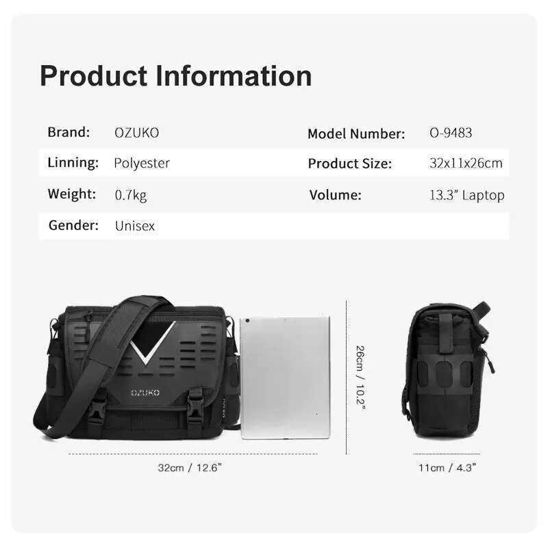 OZUKO Men Shoulder High Quality Large Messenger Bags Male Water Resistant Handbag Outdoor Short Trip Crossbody Bag