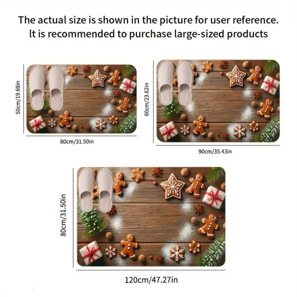 Cute Gingerbread Man with Pentagonal Snowflake Floor Mat Entrance Welcome Doormat Bedside Balcony Hallway Christmas Decor CarpetM251117