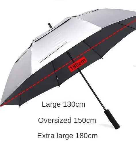 180CM Big Size Long Handle Umbrella Double-deck Large Rain Umbrellas Luxury Silver Dual Use Sunscreen Windproof Rain Gear Gift C251117