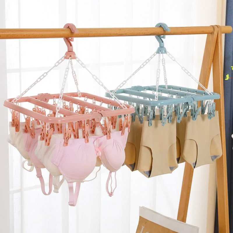 32-clips Folding Hangers Multi-Functional Windproof Socks Clip Drying Hangers Household Organizers Storage Plastic Clothing Clip C251117