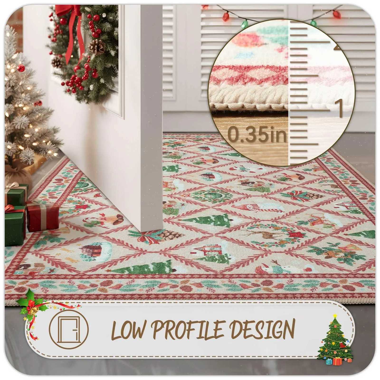 VIKAMA Christmas Cartoon Checkered Door Mat Festival Mat For Entrance Hall And Bathroom Anti-Slip Durable Home Decor CarpetM251117
