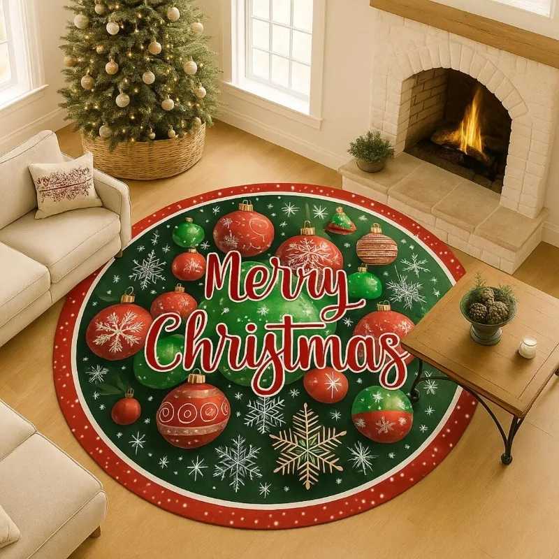 Round Christmas Tree Rug Merry Christmas Festive Holiday Living Room Carpet for Bedroom or Entryway Decor So Fashion and BeautyM251117