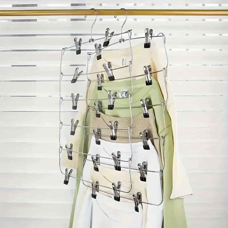 High Quality 6-Tier Metal Pants Hanger With Clips Space-Saving - Durable Multi-Layer Storage For Skirts And Trousers Black C251117