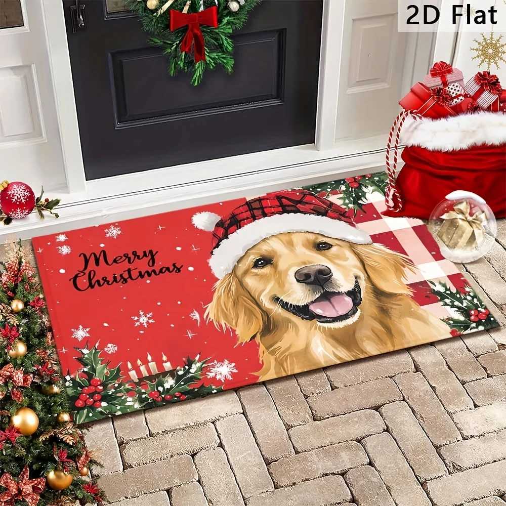 VIKAMA Christmas Cute Golden Retriever Print Floor Mat Winter Anti-Slip And Dirt-Proof Washable Bathroom Carpet Home DecorM251117