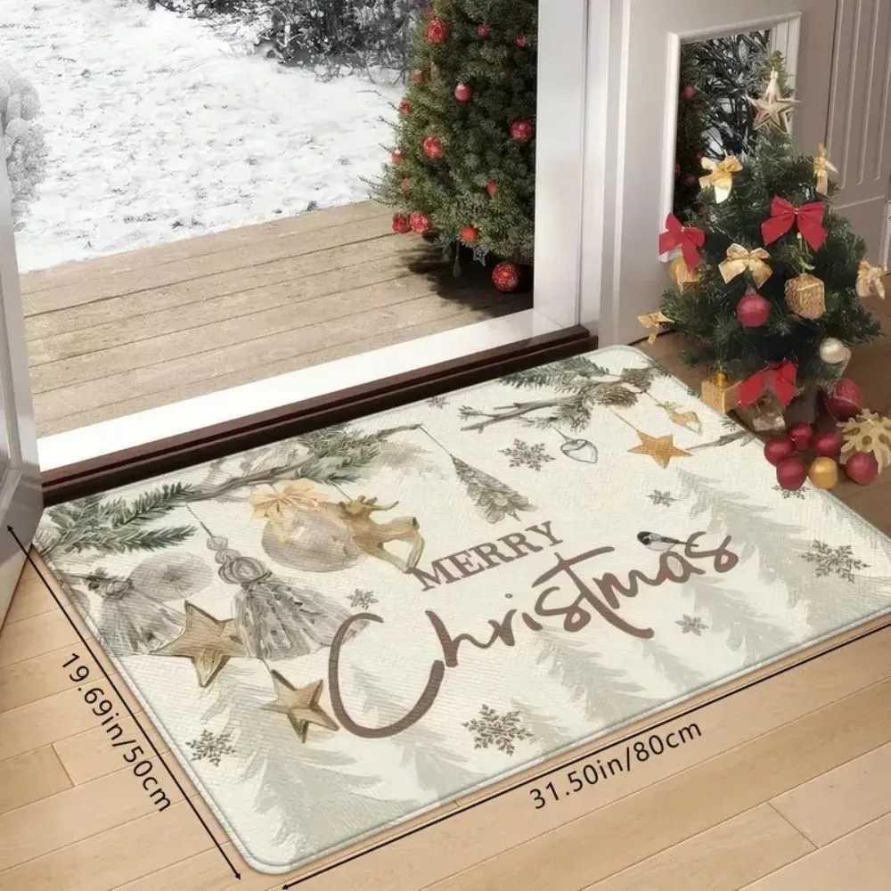 1pc Cream Christmas Reindeer and Snowflake Door Mat for Indoor Entrance Non-slip Soft Bathroom Mat Kitchen Home Decor MatM251117