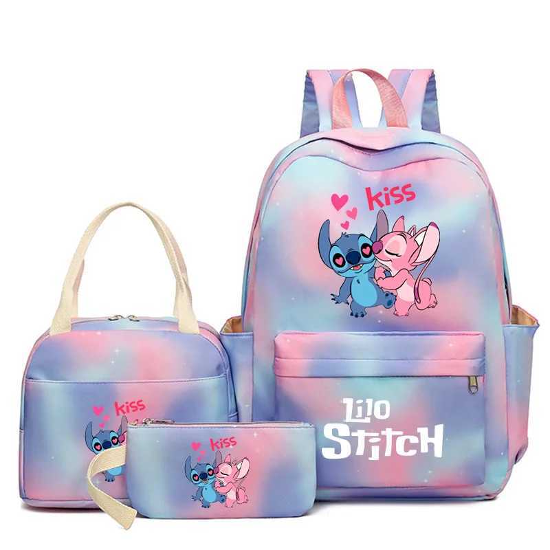 Disney 3 pieces/set of Disney Lilo stitched student boy and girl backpacks colorful backpacks with lunch bags childrens cartoon school backpacksXJ2504