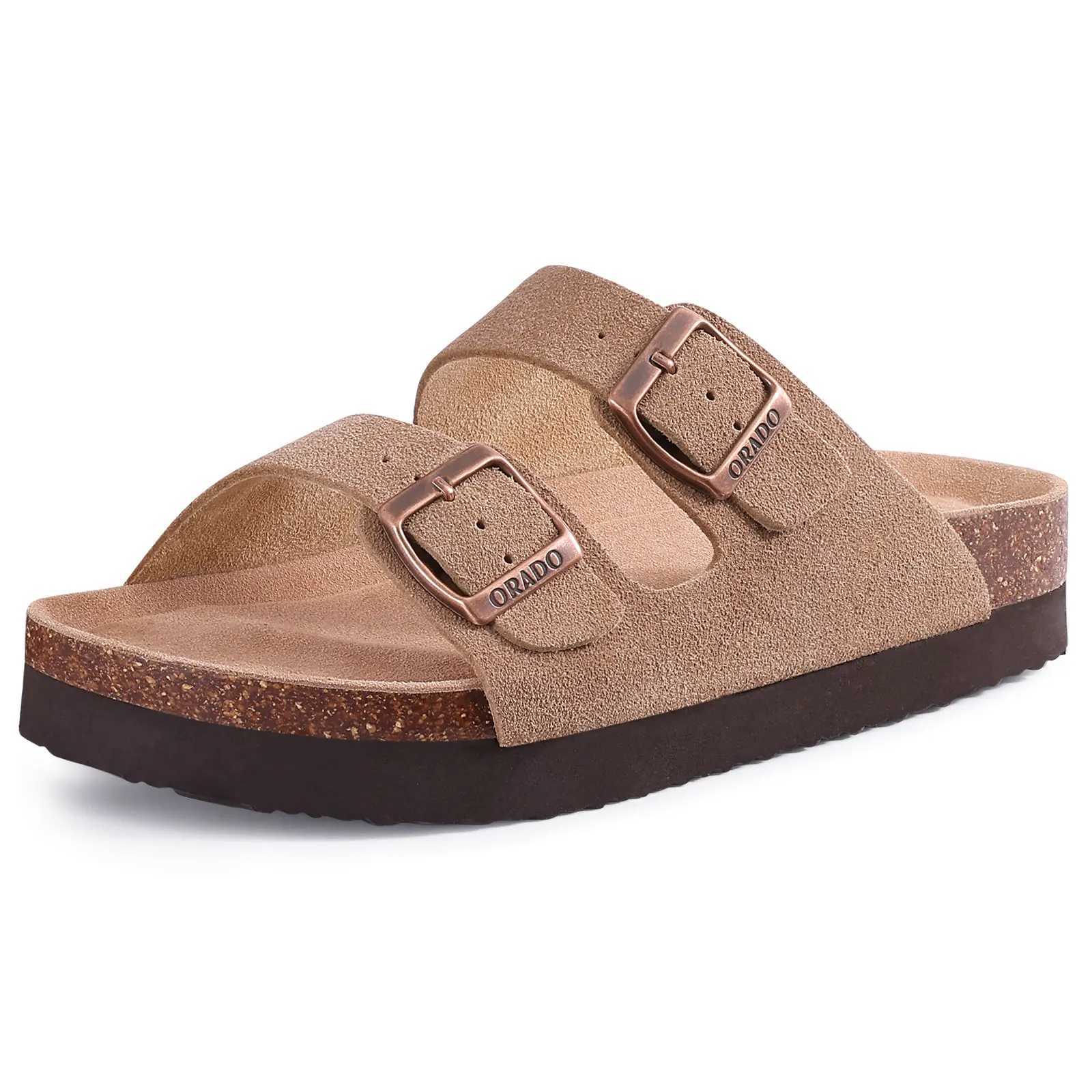 Popular classic Arizoan mens suede slider mens Clogs sandals cowhide surface outdoor anti slip slider with adjustable buckle strap Y250417