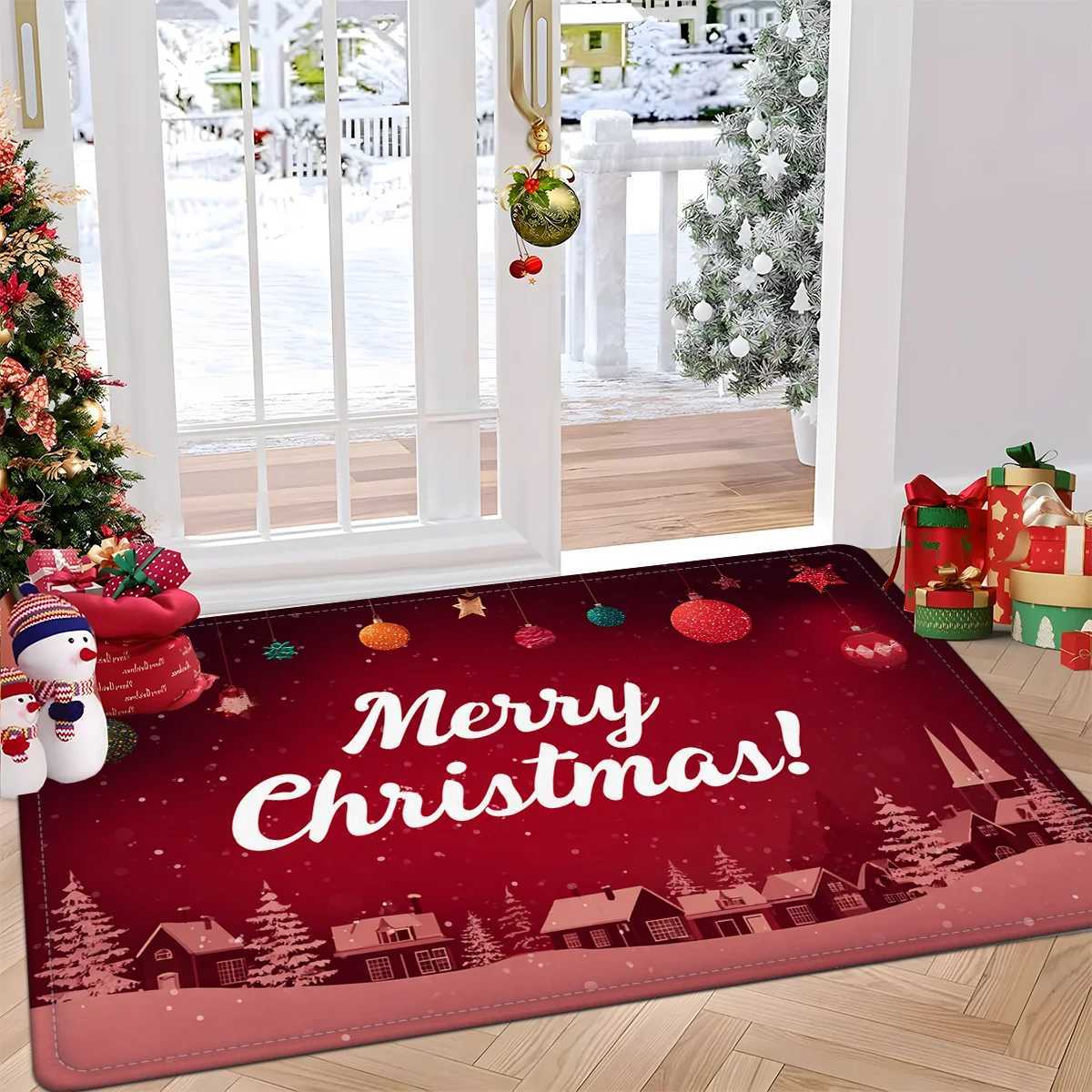 Christmas Doormat Carpet Heavy-Duty Absorbent Non-Slip Mat with Merry Christmas Text Machine Washable for Front Door DecorM251117