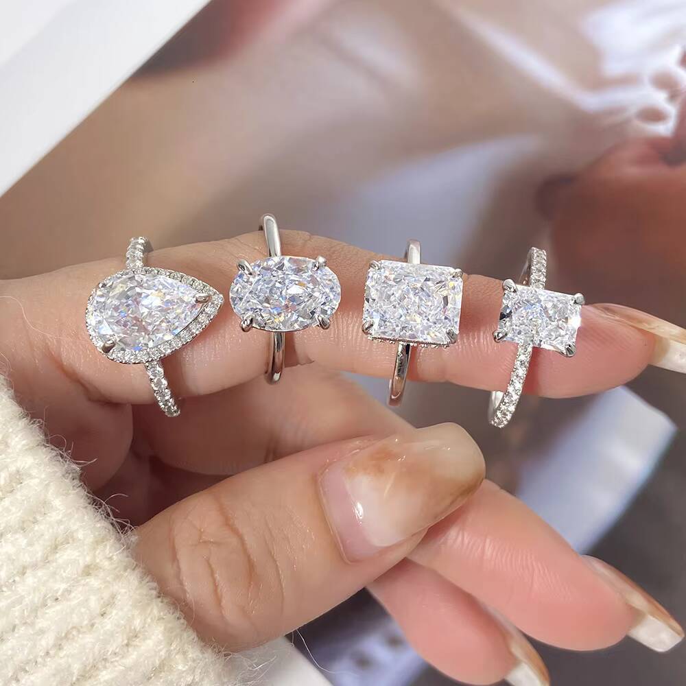 Luxury 925 Sterling Silver Fine Jewelry Pear Shape Cubic Zirconia Wedding Engagement Ring Non-Fade Bling Iced Pear CZ for Women