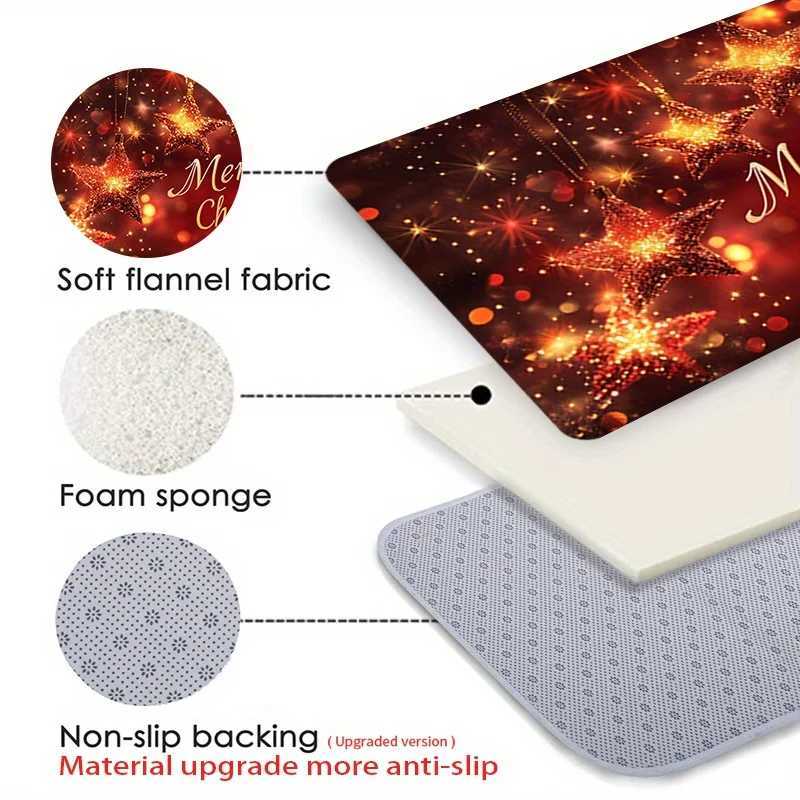 Christmas Star Flannel Door Mat Carpet Five-Pointed Star Merry Christmas Print Non-Slip for Kitchen Living Room DecorM251117