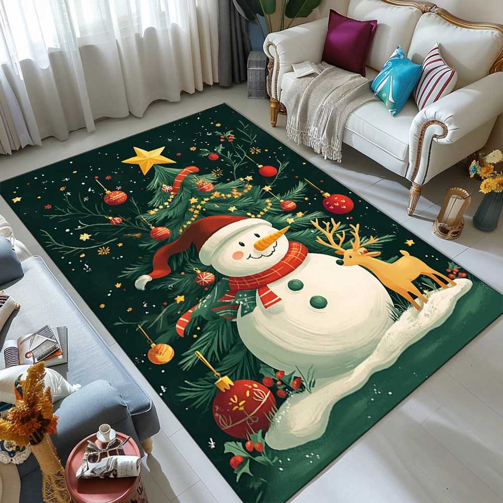 Christmas Snowman Polyester Area Rug - Durable Crystal Velvet Large Seasonal Decorative Carpet for Bedroom Living Room ReadinM251117