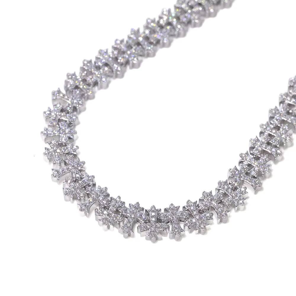 Moissanite Fine Jewelry 85MM Iced Out Diamond Chain Necklace Gold Plated Cross Design Bling Zircon Fashion Necklace for Men Women