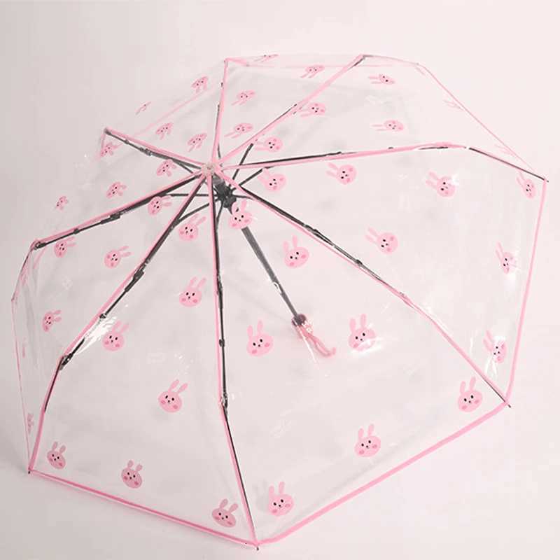 Umbrella Cute PandaBrown BearPink Rabbit Transparent Automatic Umbrella Lightweight folding umbrella Travel photo umbrella C251117