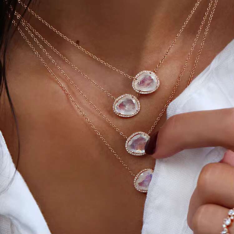 Beautiful Bohemian Natural Stone Jewelry Pure Sier Women's Moonstone Necklace LYN0847