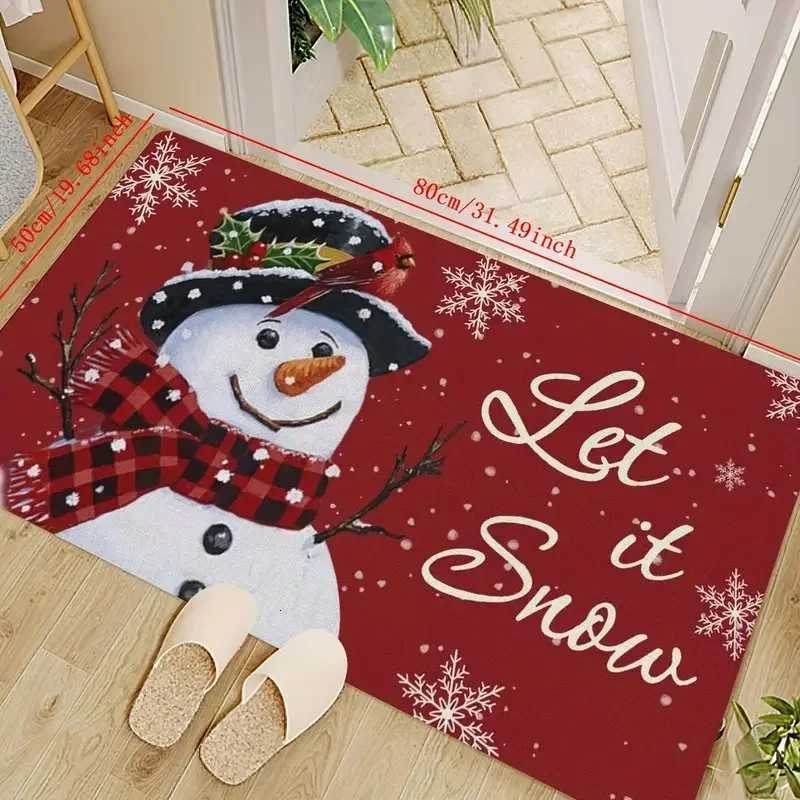 Snowman Welcome Floor Mat With Snowflakes And Hearts Winter Doormat Non-Slip Indoor/Outdoor Entry Mat Home Christmas Decor RugM251117
