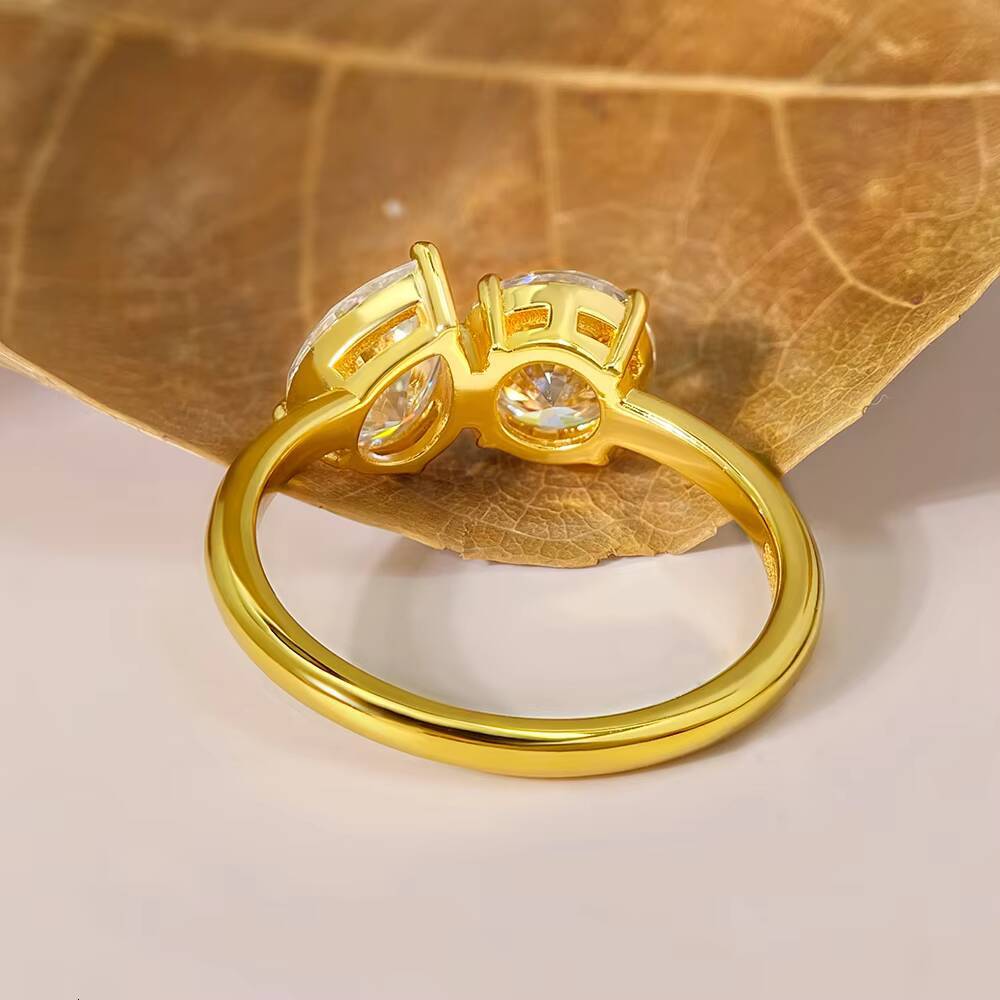 FOXI Toi Et Moi Round and Pear Moissanite Engagement Ring Statement Promise Ring 925 Sterling Silver Moissanite Wedding Ring