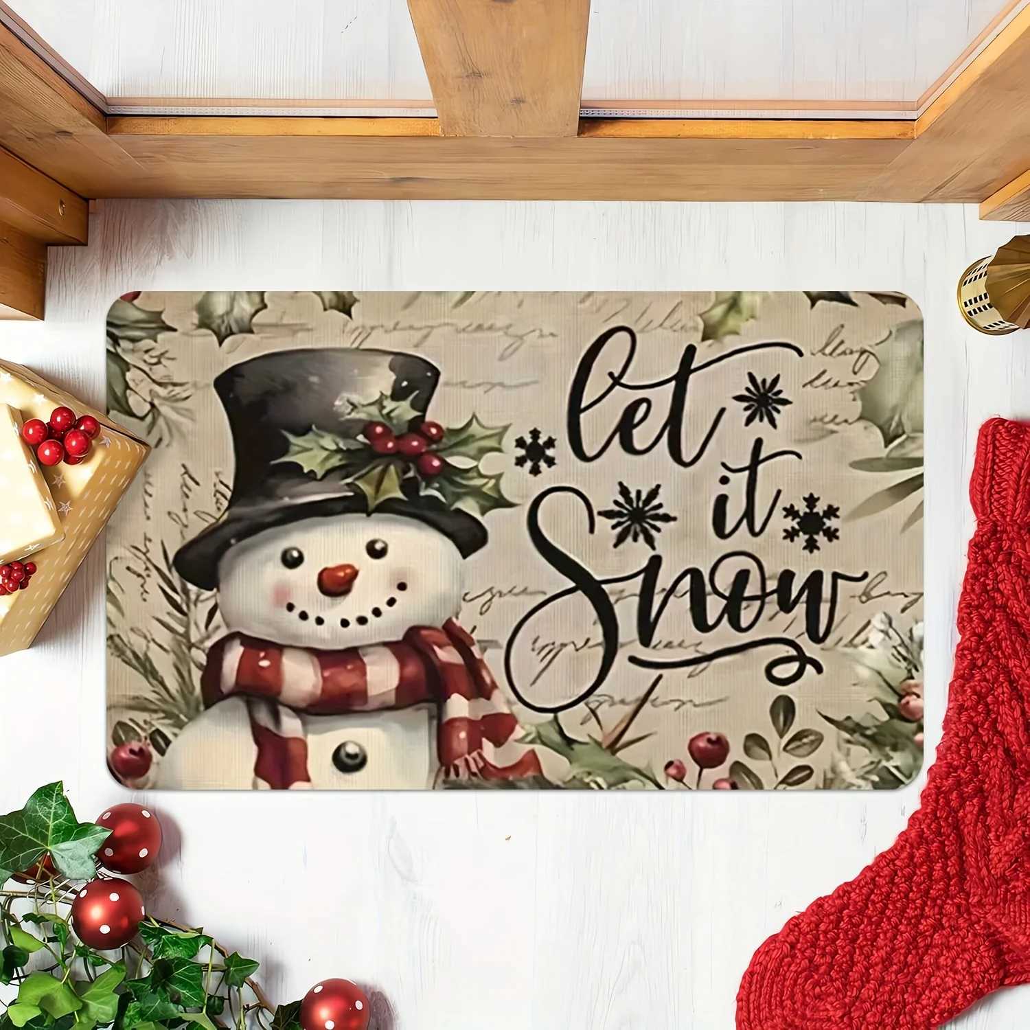 VIKAMA Christmas Carpet Doormat Carpet For Live Room Snowman Pattern Bedside Floor Mat Outdoor Carpet Welcome MatM251117