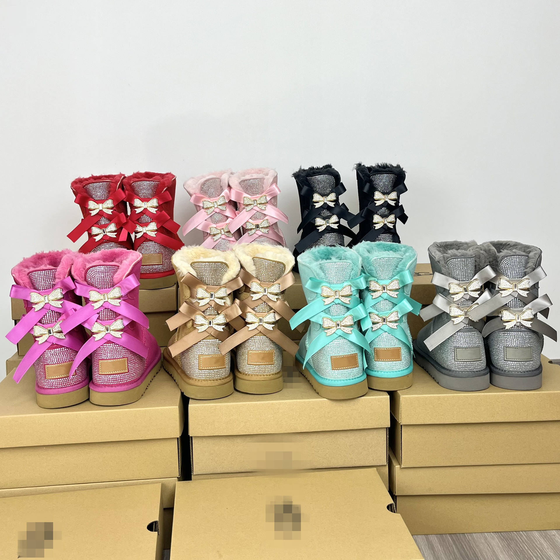 Snow boots, bow women's shoes, thick and fleece genuine leather