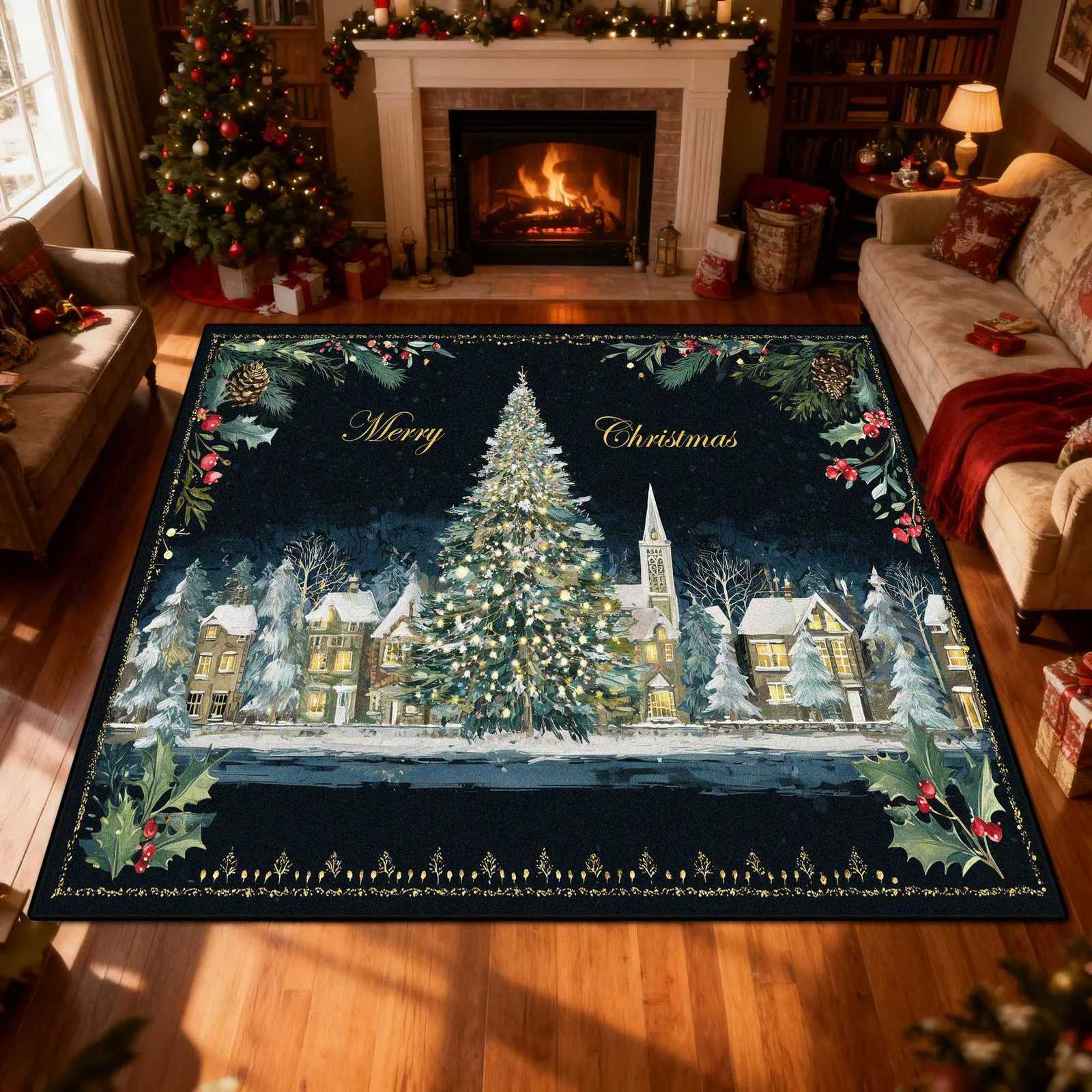 New Christmas Creativity Decoration Carpet for Living Room High-end Sofa Area Rug Bedroom Bedside Entrance Door Mat CustomizableM251117
