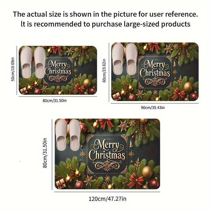 Merry Christmas Flannel Door Mat Carpet Festive Tree Ball Design Non-Slip Thick Sponge for Bedroom Kitchen Bathroom DecorM251117