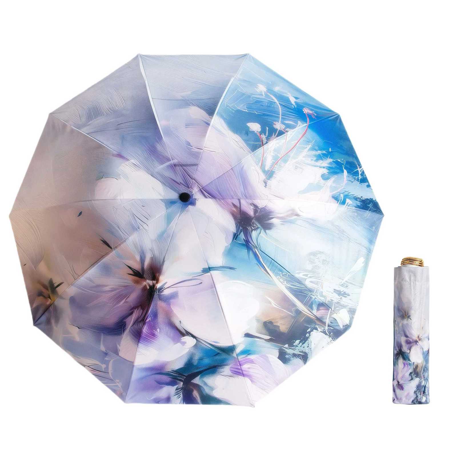 Vintage Oil Paint Print Folding Umbrella - Reinforced Wind Rain Protection UV Sunscreen Perfect for Daily Use Travel Idea C251117