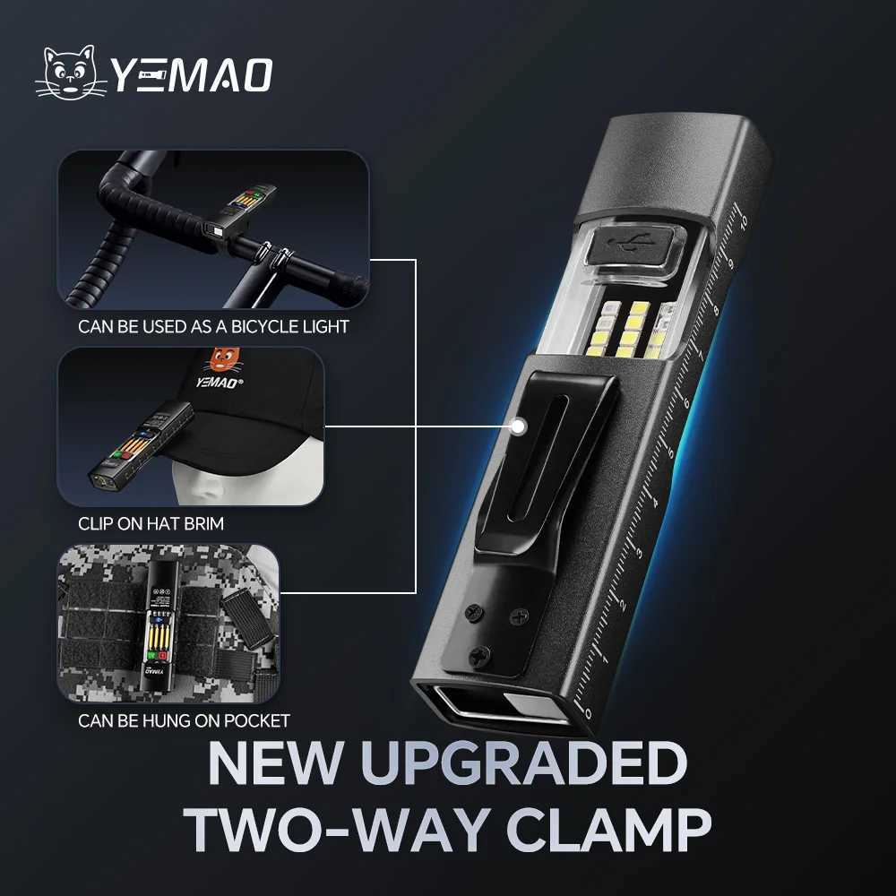 YEMAO EDC Flashlight 680LM 13 Mode flashlights LED Torch bicycle light With Clip Magnetic/Hook USB C Charging Camping Emergency M251117