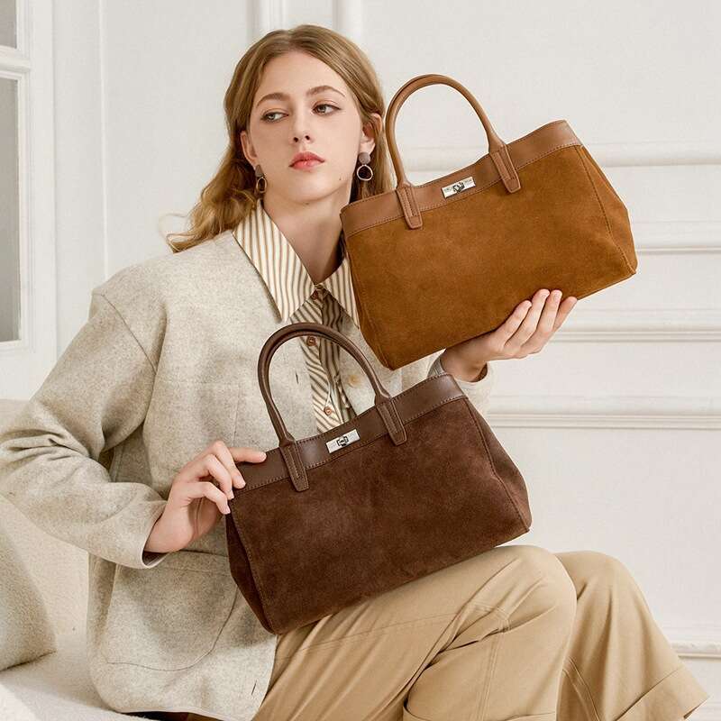Luxury Bags Suede Beach Bags Casual Cowhide Cross Body Women's One Shoulder Niche Top Handle Bags Genuine Leather Large Capacity High End Tote