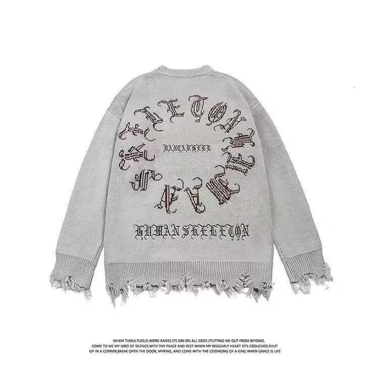 Mens Frayed Sweater Mens Round Neck Loose Lazy Style Long Sleeve Knitted Top Versatile Mens Fashion 2025 New Model