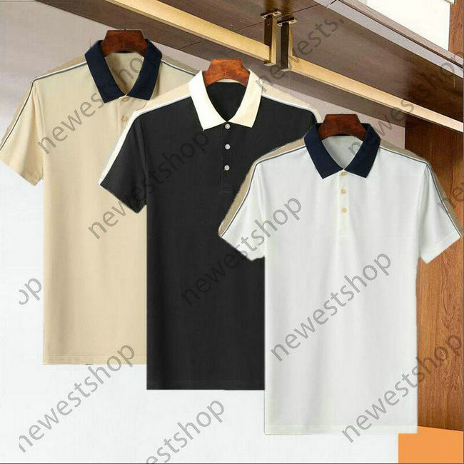 designer mens polo t-shirts summer womens Stripe splicing t shirt men double letter khaki patchwork POLOs tshirts Casual turn-down collar tops tee