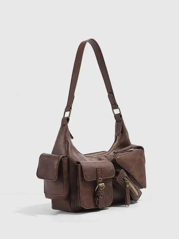Bloom Retro Y2k Underarm Bag Purse Women High Street Leather Chic Brown Handbag Ladies Vintage Shoulder Bags Bolsos De MujerW251115