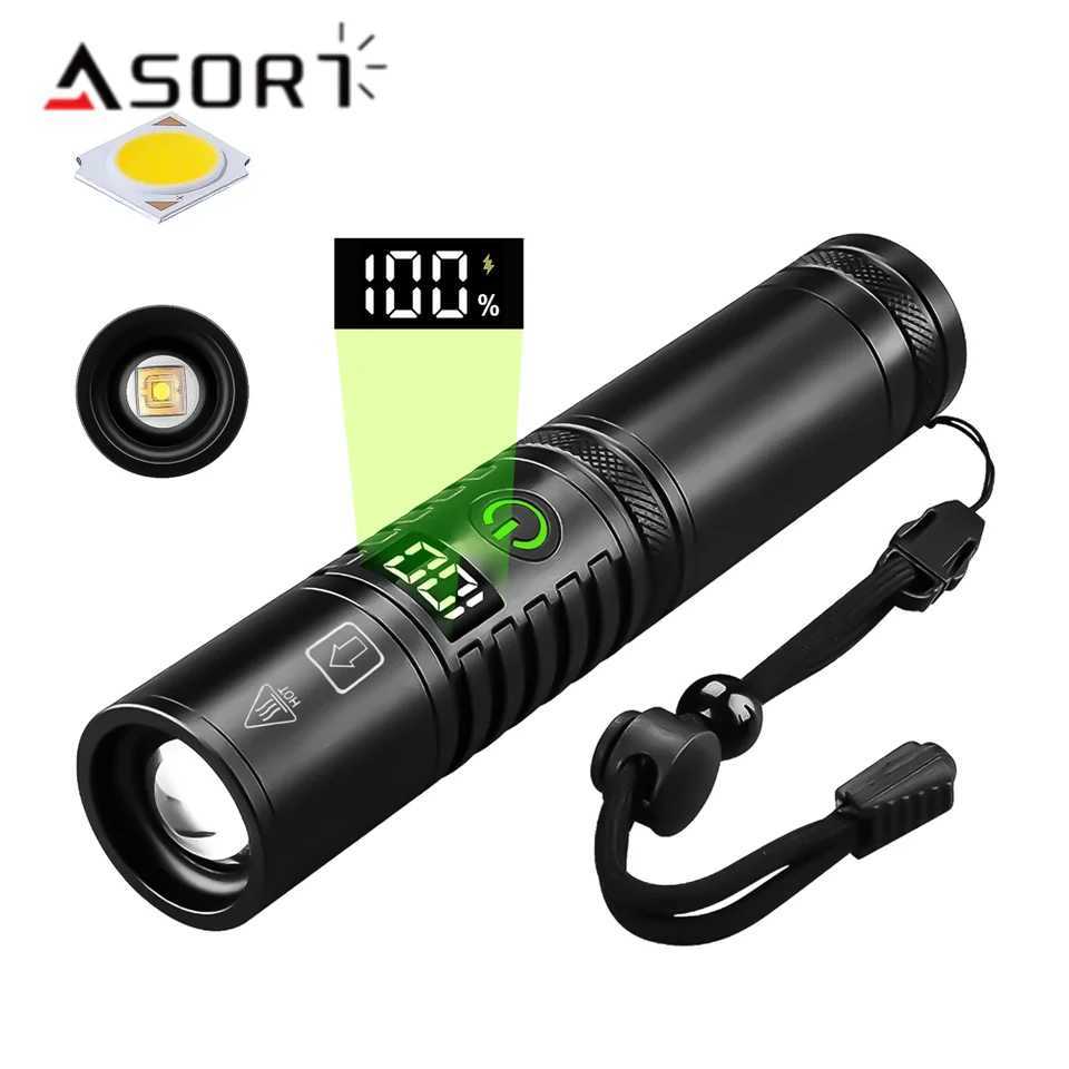High Power Spotlight Long Range LED Flashlight With Power Type-C Charging Zoomable Aluminum Alloy Tactical Torch Outdoor Lantern M251117
