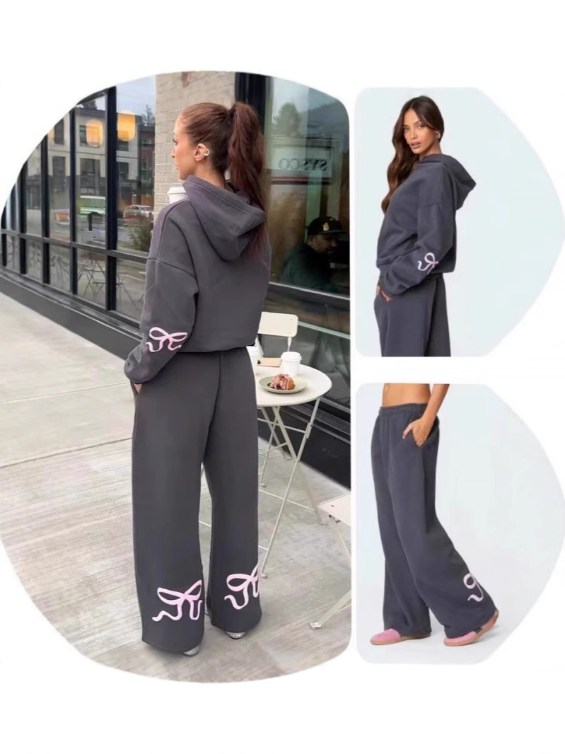 Women's Hoodies Womens Pant Set Sweatsuits Oversized Hoodie Pullover Bow Print Jogger Tracksuit Suits Sweatpants Spring Fashion Lady Outfits