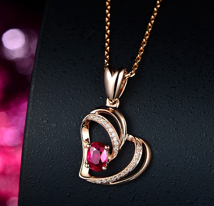 Heart Necklaces for Women Rose Gold Necklaces for Her,Red Heart Birthstone Necklace Dainty Necklace Jewelry Gifts for Christmas Anniversary Birthday G