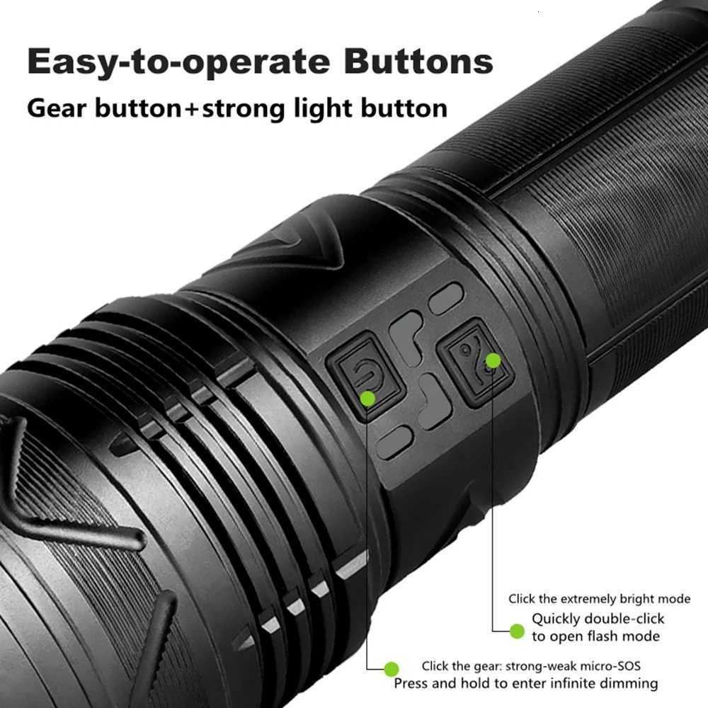 High Power Tactical Rechargeable led flashlight long range very powerful Lantern 100W usb charging lamp Torch with indicator M251117