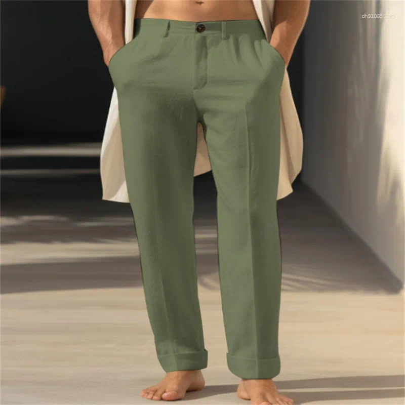 Men's Pants 2025 Men Elegant Stand Pockets Cotton Linen Solid White Black Ankle-Length Trouser Plus Size Mens Casual Straight