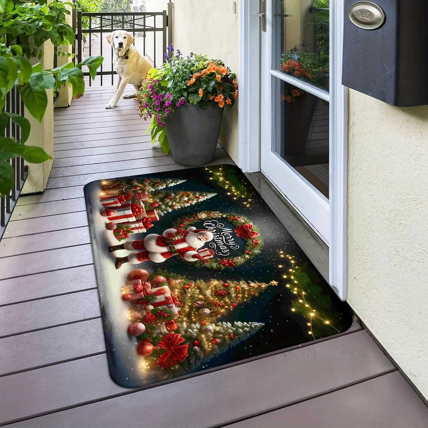 Christmas Santa Claus Entrance Welcome Doormat Bedroom Bedside Foot Mat Balcony Hallway Bath Non-slip Rugs Christmas DecorationsM251126