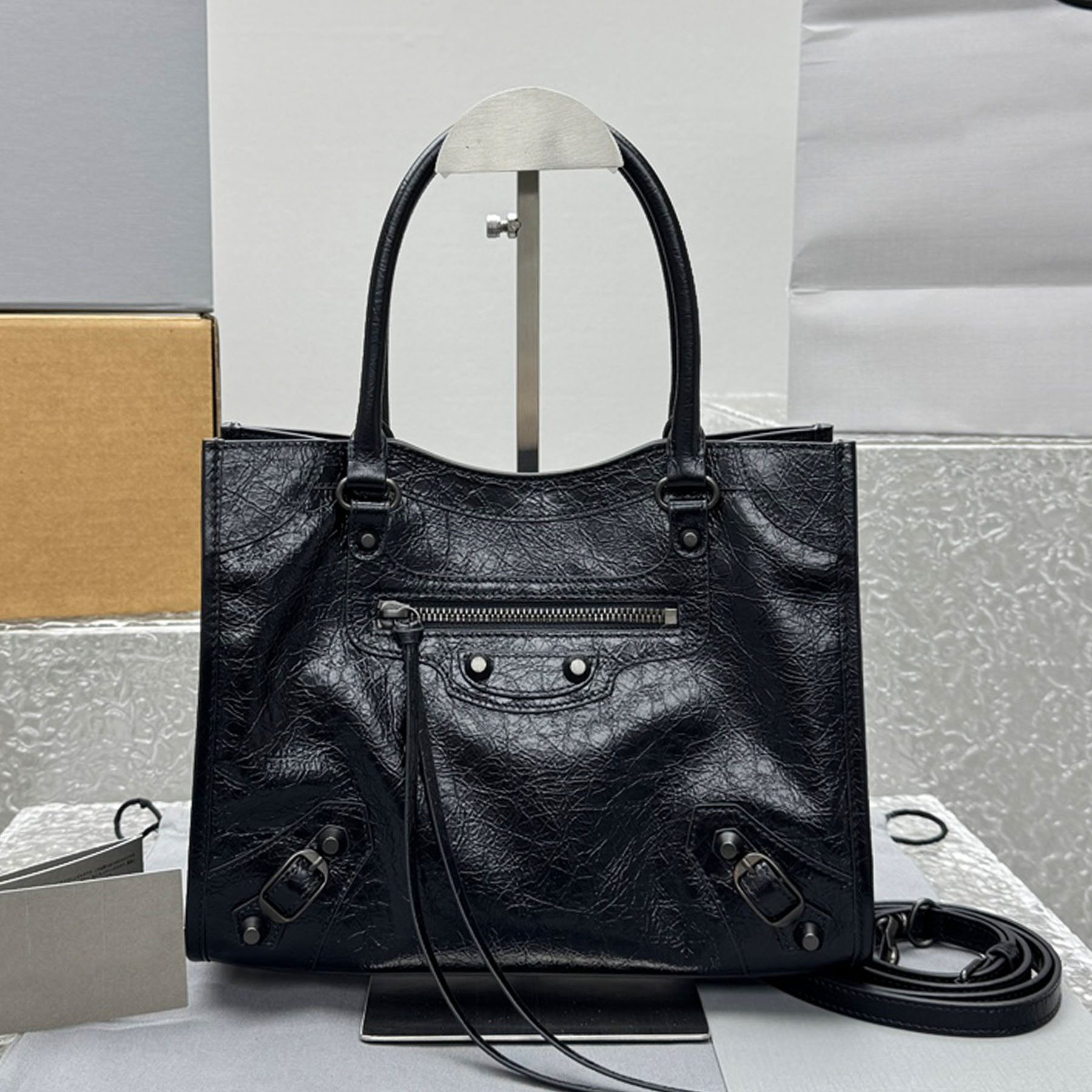 New Women City Tote Luxury Designer Lambskin Silver Hardware Shoulder Cotton Canvas Lining Clutch Bag Magnetic Closure Handbag Lady Casual Shopping Purse