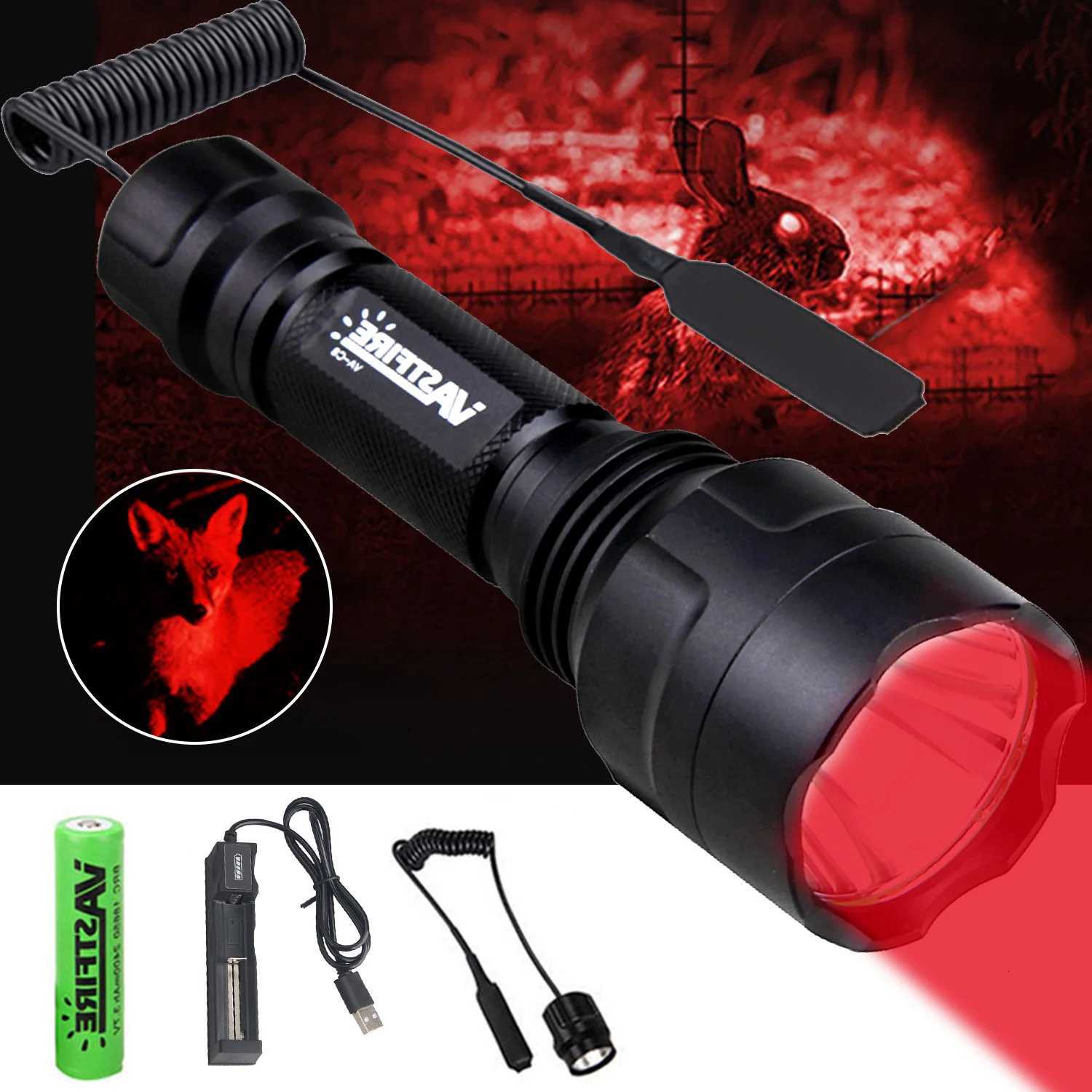 VASTFIRE Powerful 400 Yards Red LED Hunting Flashlight Tactical C8 Predator Handheld Torch 1-Mode Lamps for Coyote Hog Varmint M251117