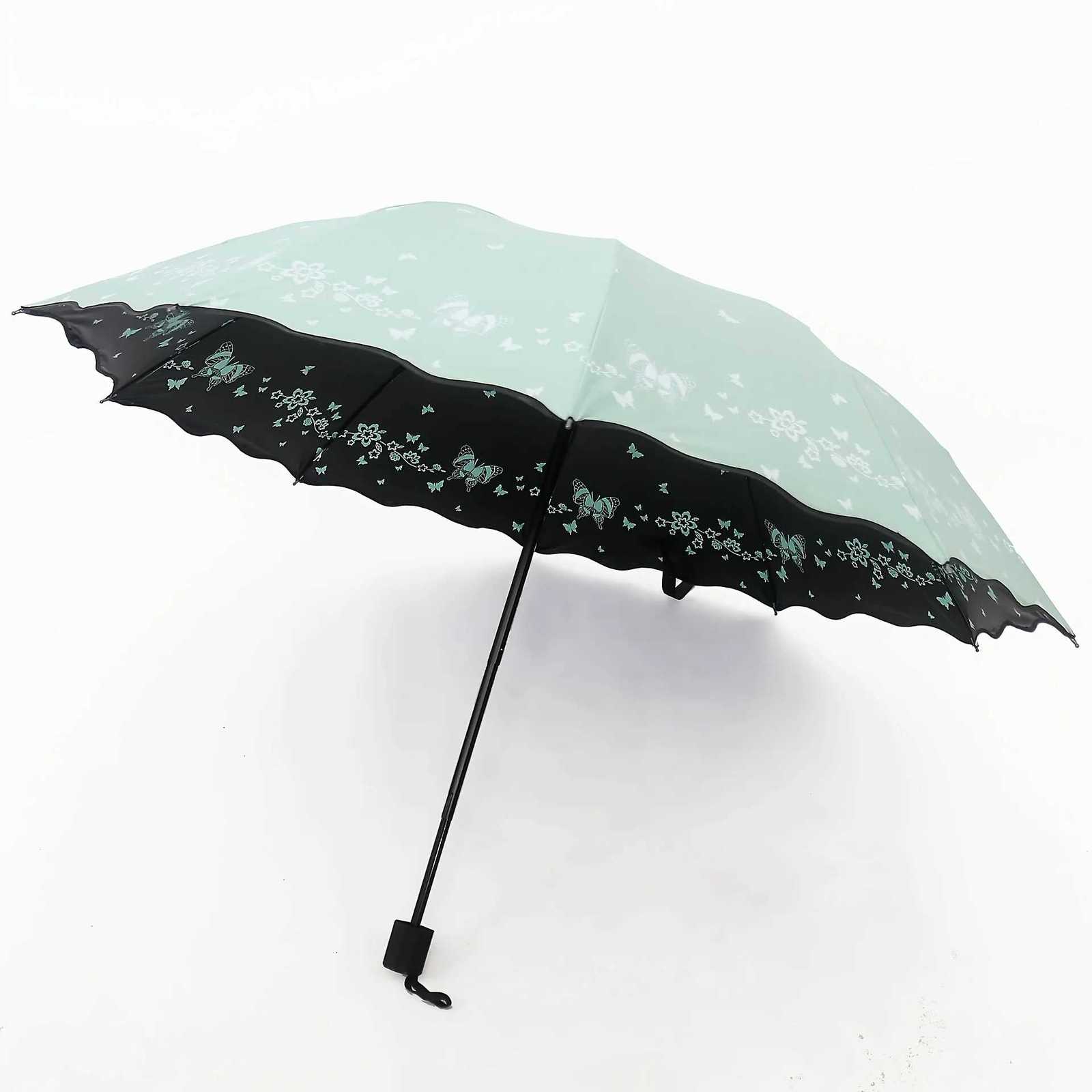 Stylish Double-Sided Butterfly Print Umbrella - Windproof UV Protection Suitable for Sunny and Rainy Days Wavy Ruffle Edge C251117