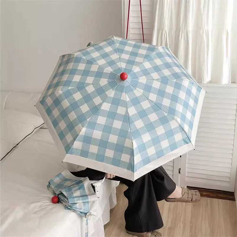 Fashion Red Ball Simple Grid Sun Umbrellas Un Protection UV Protection Foldable Umbrella Women Dual-purpose Automatic Umbrella C251117