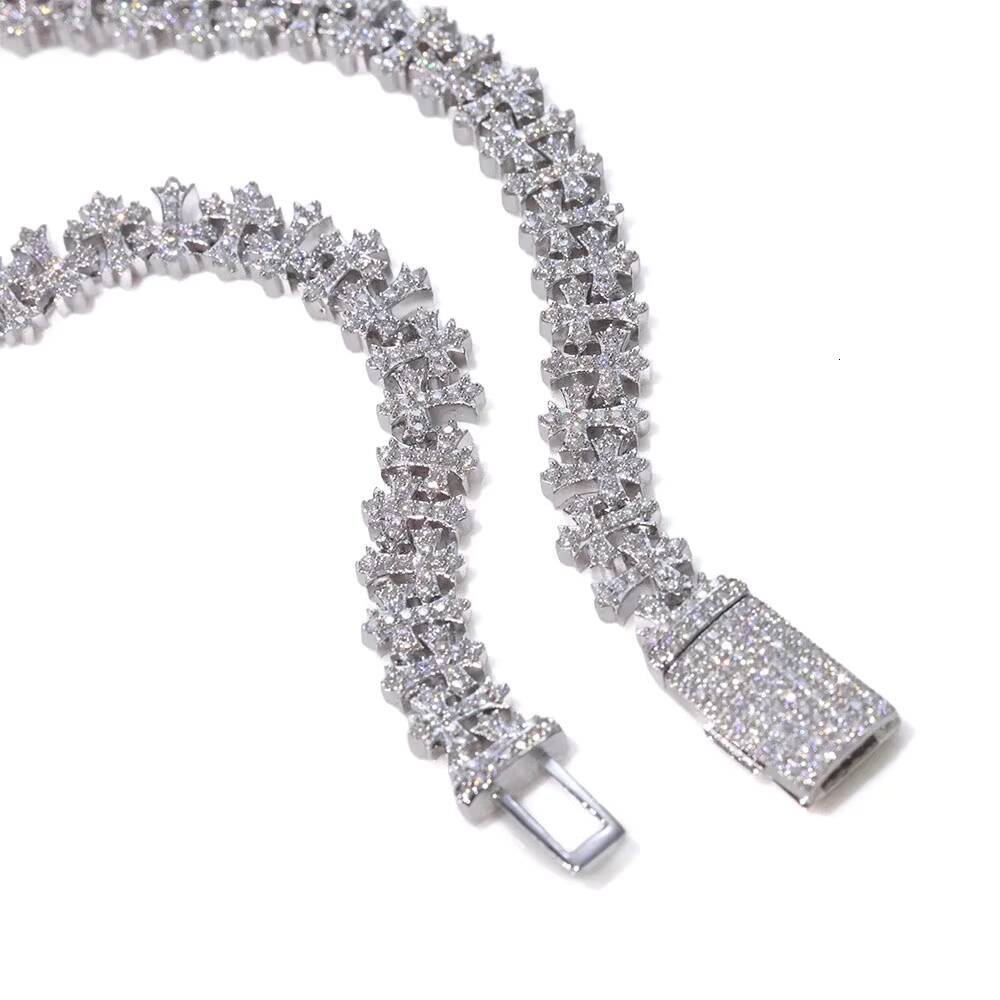 Moissanite Fine Jewelry 85MM Iced Out Diamond Chain Necklace Gold Plated Cross Design Bling Zircon Fashion Necklace for Men Women